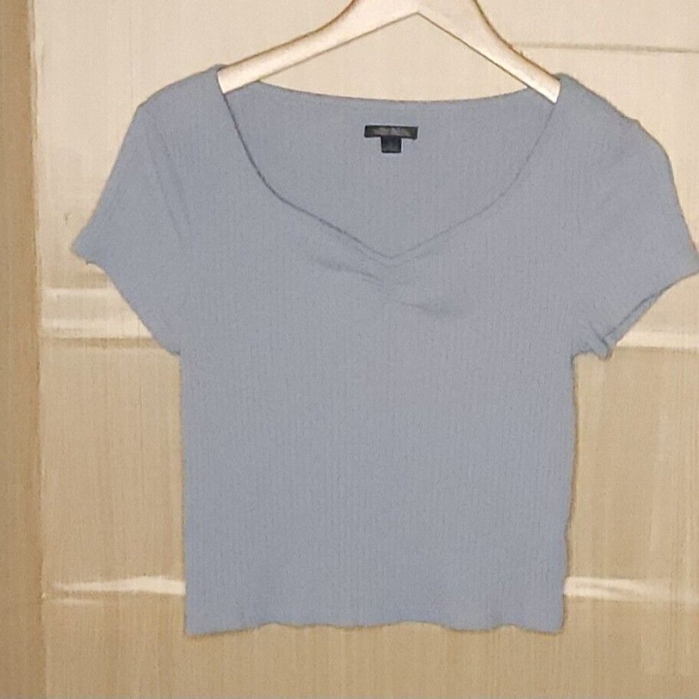 Wild Fable Light Blue Cropped Ribbed Short Sleeve Top Medium